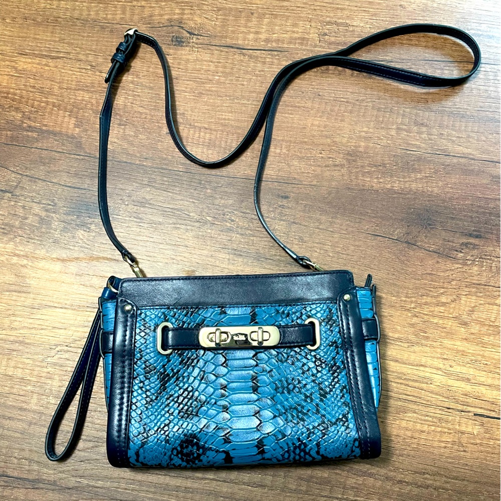 Blue Embossed Coach Crossbody